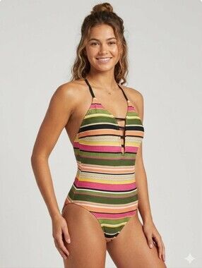 New Coastal Zone One Piece By Jantzen Women's Swimsuit Small Multicolor Striped